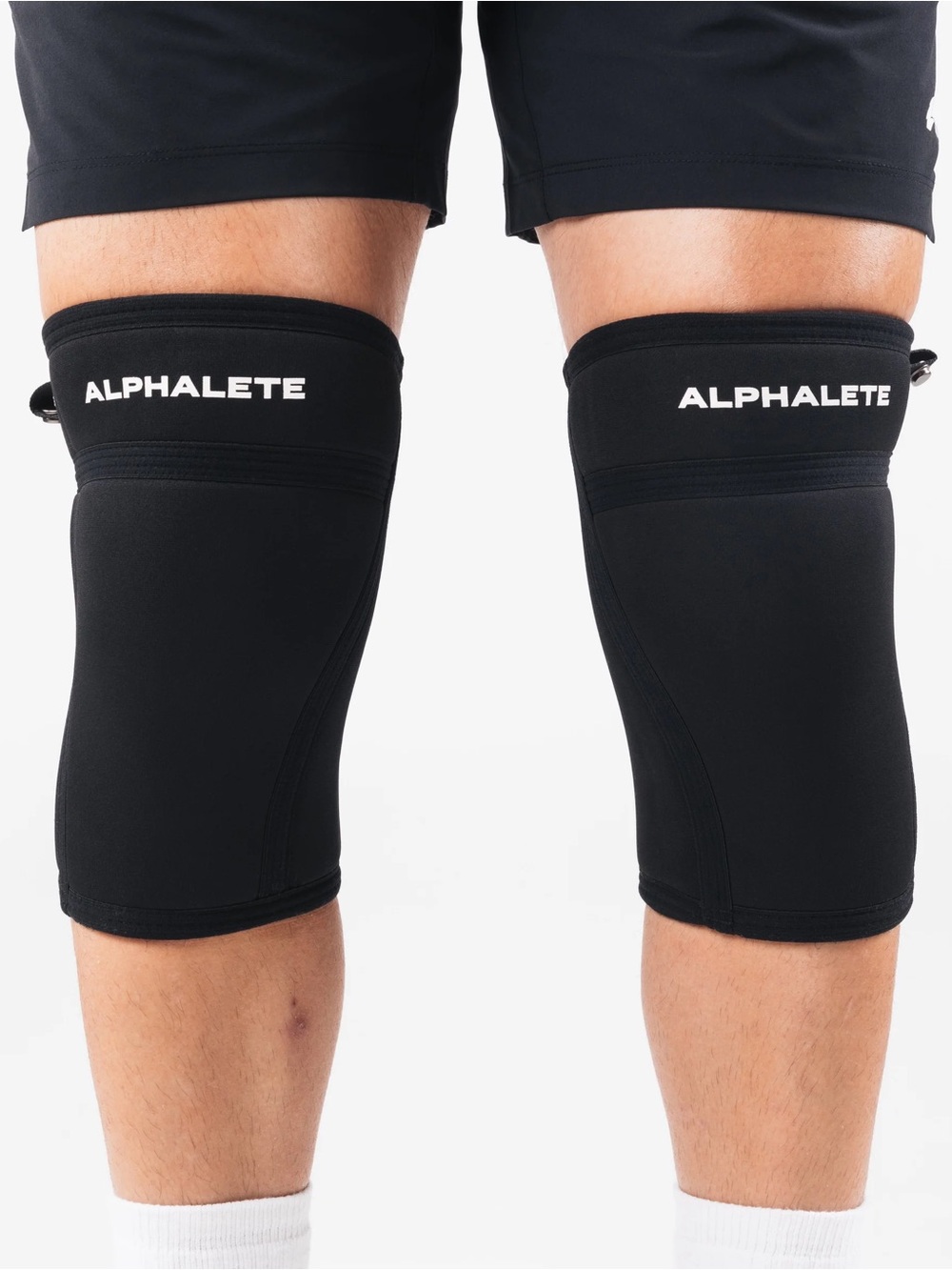 Alphalete Black Knee Sleeves with White Logo